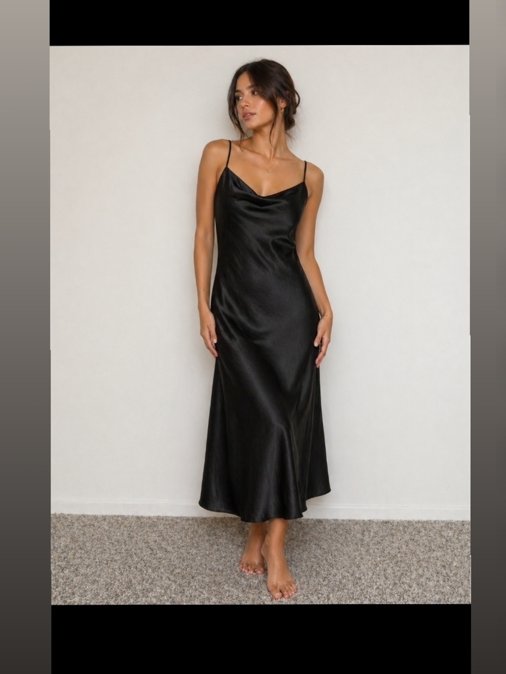 Express Black Satin Slip Dress with Cowl Neck
